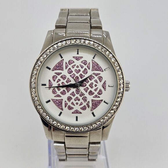 Women's Hearts Watch 38MM Purple Dial Gray Bracelet Band 6" New Battery - Picture 1 of 12